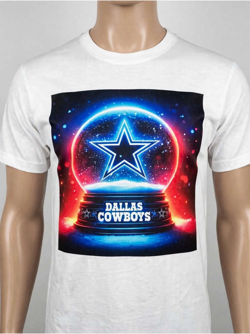 Cowboys White Graphic Tee with Neon Star Snow Globe